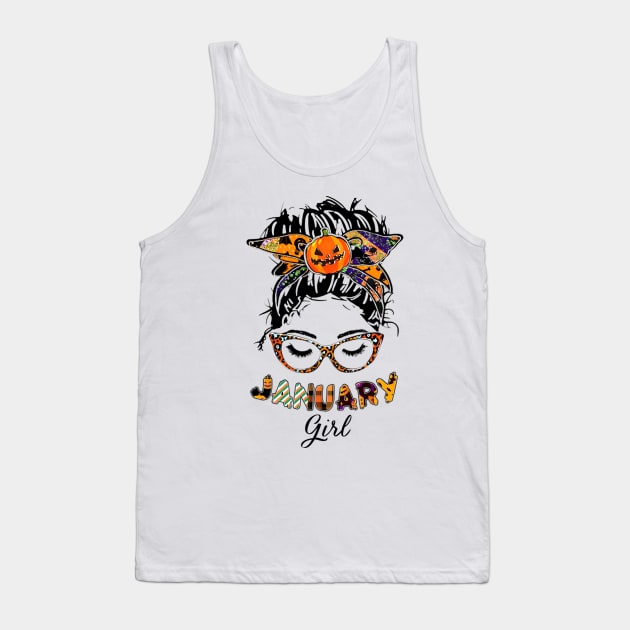 January Girl Halloween Face Wink Eyes Pumpkin Tank Top by tasmarashad